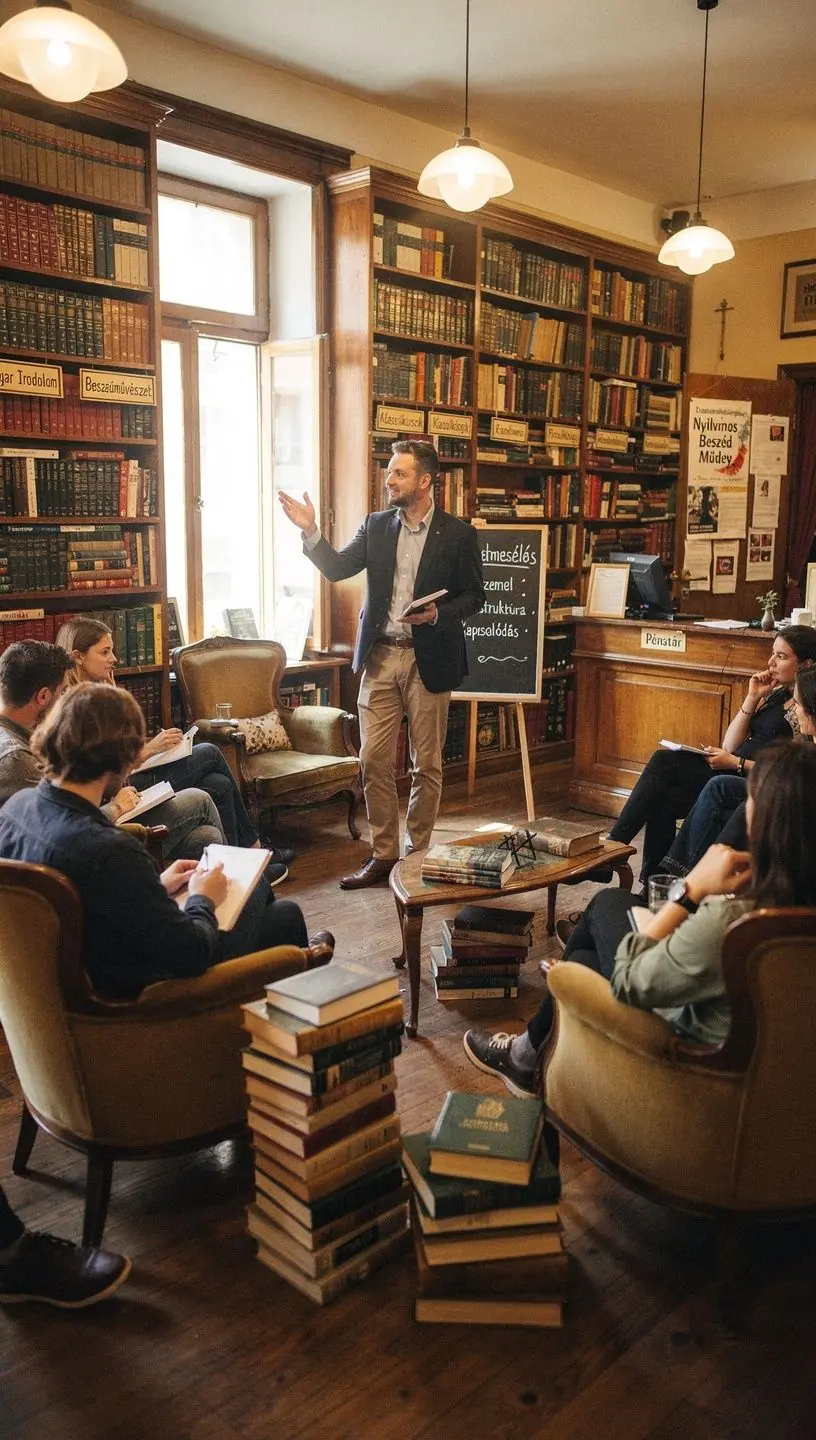 Kép egy előadóról, aki magabiztosan beszél egy nagy közönség előtt, miközben kézmozdulatokkal hangsúlyozza mondandóját.